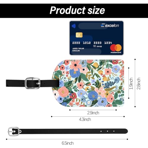 2 Pack Luggage Tag Luggage Tags PU Leather Suitcase Tags Aesthetic Cute Funny Travel Bag Labels for Women Girls-Flower Floral Pink Blue2