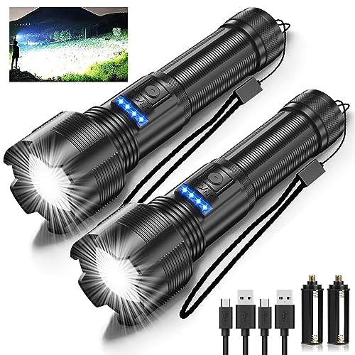 iToncs Rechargeable Flashlight, Bright XHP50 LED Tactical High Lumens, Zoomable, 5 Modes, Water Resistant, 2 Pack Flash Light for Camping Accessories, Emergency Gear, Flashlights, 2pcP50 Flashlights