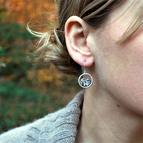 ANDPAI Unique Handmade Vintage Retro Silver Mountain Dangle Drop Earrings with Tree Pattern for Women Statement Outdoor Enthusiast Jewelry Gifts4