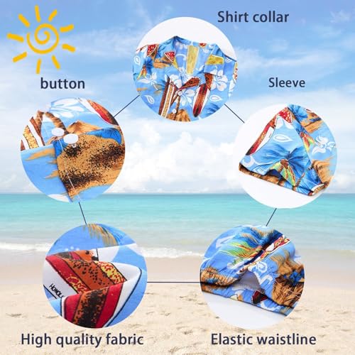 Image of Little Bitty Toddler Boys Hawaiian Shirt & Short Set Beach Shirts for Kids Printed Casual Outfit 2 Piece Clothes with Pockets