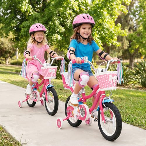 Image of BABY JOY Girls Bike with Streamers & Doll-Seat, Kids Bike for 3-8 Years Old