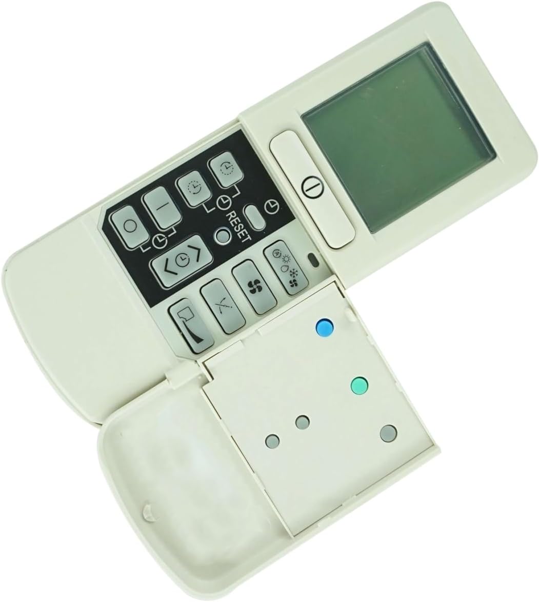 Aurrealdea view of the remote control with the hidden panel open, revealing additional function buttons.