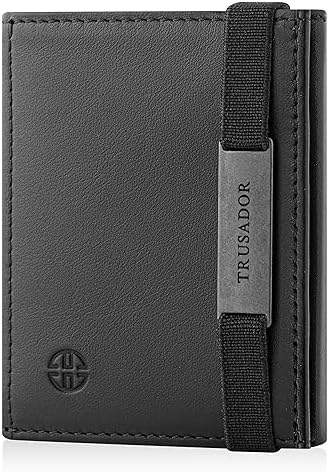 TRUSADOR Marseille Unisex Deri Cüzdan, RFID Koruma Kimlik Pencereli, Çıkarılabilir Ayna, Kart, Bozuk Para ve Nakit Bölmeli Şık Tasarım,Siyah - Görsel 1