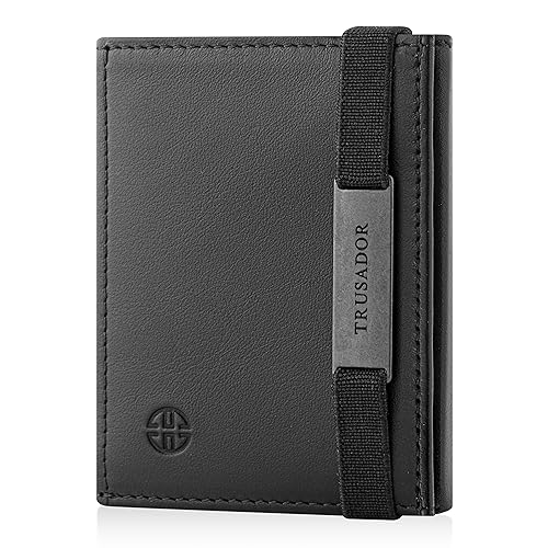 TRUSADOR Marseille Rfid Leather Wallet for Women and Men Includes ID Window, Detachable Mirror, Holds Bills, Cards, Includes Coin Pocket, Holds Cash (Black)