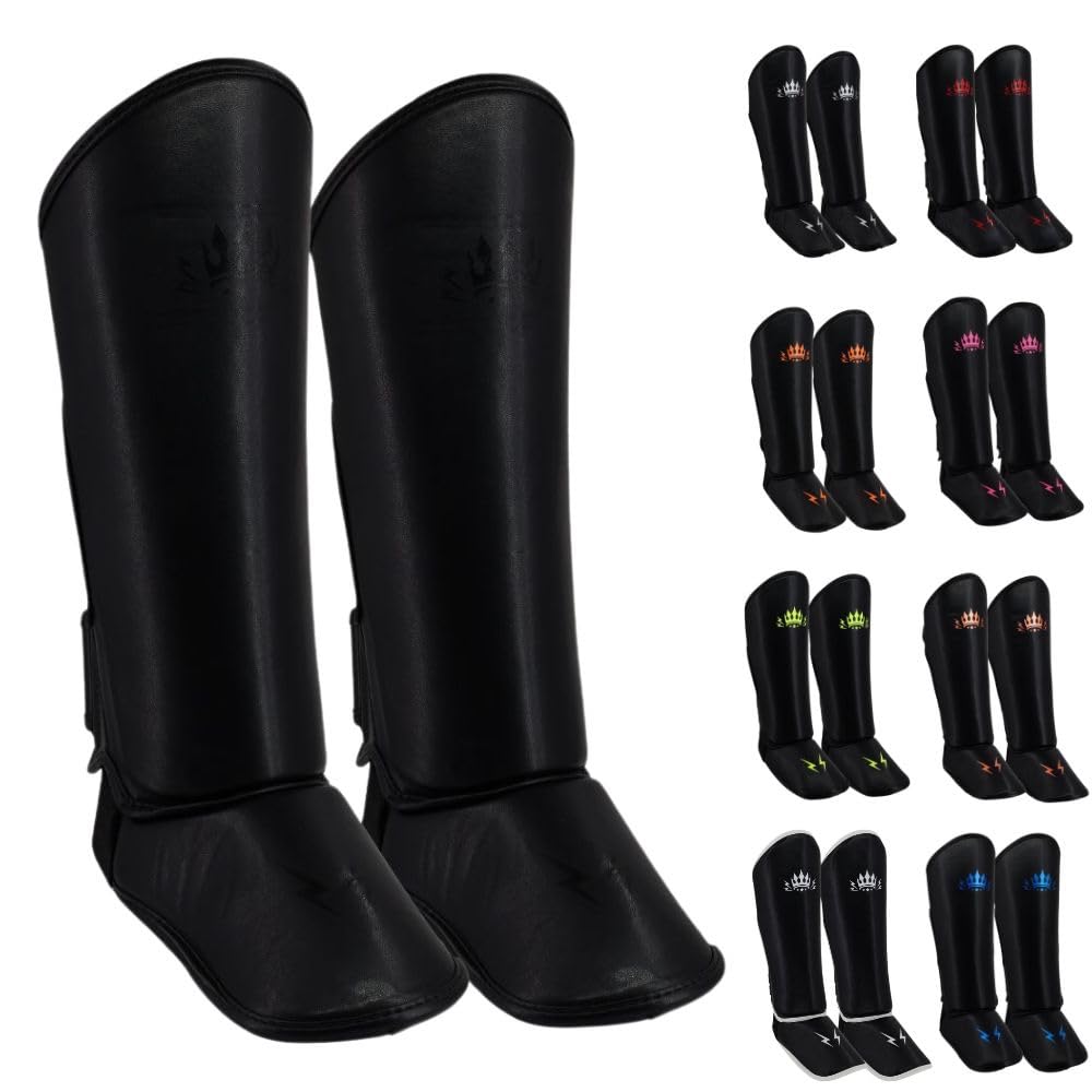 Playerz Element Kids Shin Guards, Premium Shin Pads, Ideal for MMA, Muay Thai, and Kickboxing, Full Coverage Design With Adjustable Straps and Breathable Construction