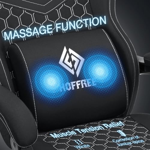 HOFFREE Gaming Chair Computer Chair Fabric with Bluetooth Speakers Massage Game Chair with Footrest Ergonomic High Back Gamer Chair with Lumbar Support Reclining Gaming Chairs for Adults Black Fabric HOGC-FAB502 の商品画像 5