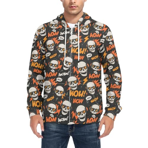 Laprad Men's Full Zip Hoodie Fleece Sweatshirt Long Sleeve Skull Casual Coat