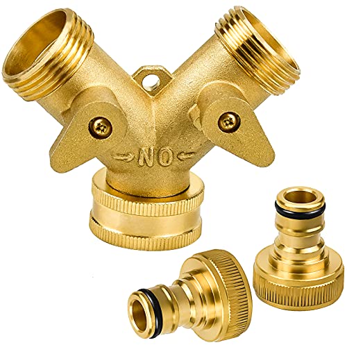 Yeonado Raccord en Y 2-Voies Y-Distributeur avec raccord Rapide de 3/4' en Laiton pour raccord d'outil d'irrigation