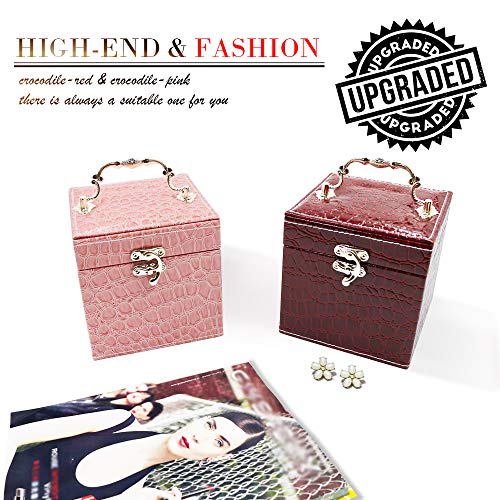 Darolin Retro Three-Layer Lint Jewelry Box Organizer Travel Portable Jewelry Storage Case Accessories Holder Pouch Display With Mirror For Earrings Bracelets Necklaces Rings (Crocodile Pattern Red) #TOP6