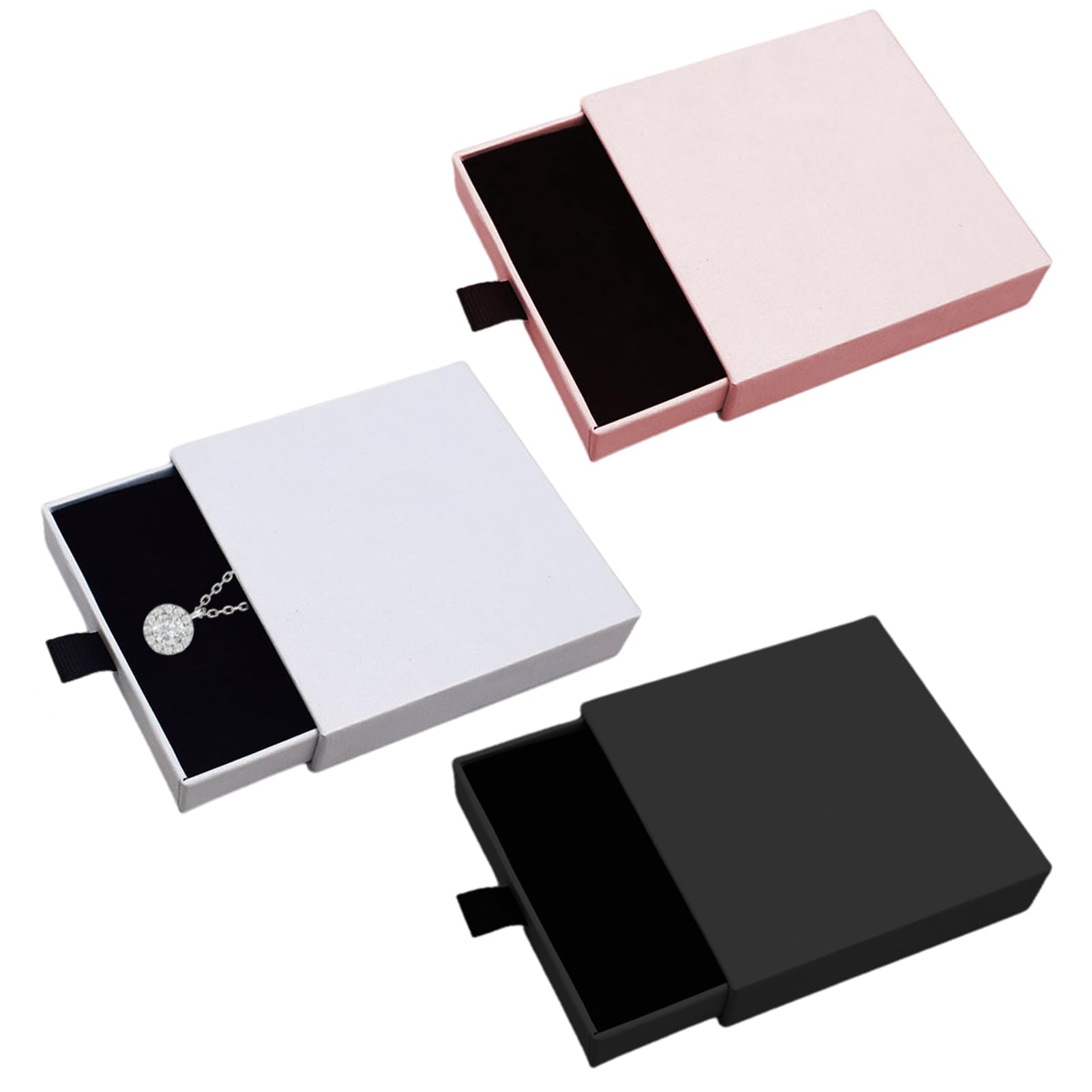 3Pcs Small Jewelry Gift Box Necklace Bracelet Earring Kraft Storage Gifts Jewellery Boxes for Valentine's Day Birthday Christmas Thanksgiving Wedding Anniversaries Present Wrapping(White Black Pink)
