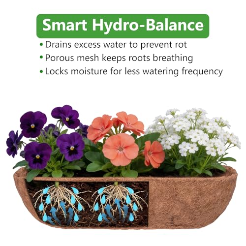 Image of DUNCHATY Trough Coco Liners for Planters 24 Inch - 2 Pack Natural Coconut Fiber Liner Replacement for Window Box Hanging Basket Garden Wall Flower Pot Inserts Eco-Friendly Coir