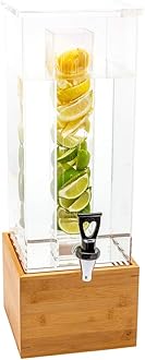 Restaurantware BEV Tek 2 Gallon Beverage Dispenser 1 Square Drink Dispenser for Parties - with Infusion Core Bamboo Base Clear Acrylic Drink Dispenser with Stand Easy-to-Use Spigot