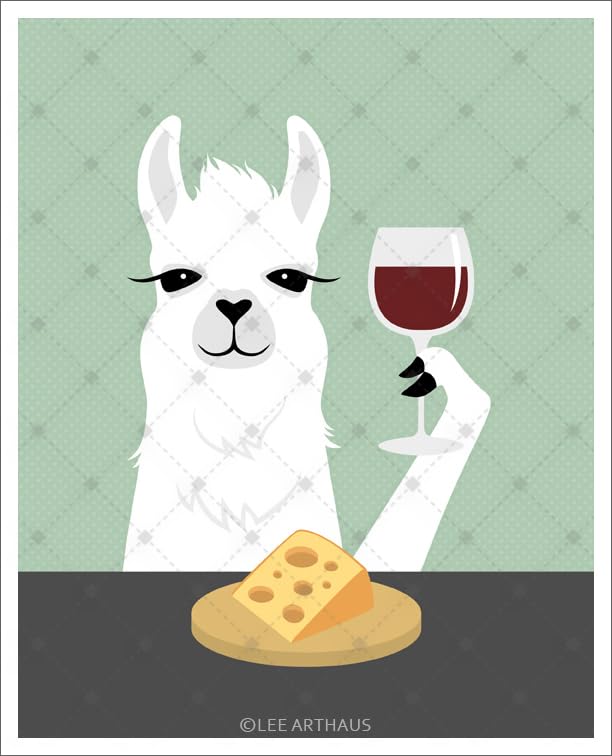 Miniatura 6 de A 6J - White Llama Drinking Wine and Eating Cheese UNFRAMED Wall Art Print by Lee ArtHaus