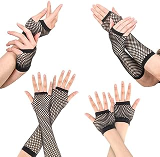 Dacitiery 4 Pairs Long and Short Fishnet Gloves, Fingerless Mesh Gloves, Fancy Dress Punk Accessory for Women Girls 80s Costume Party Supplies