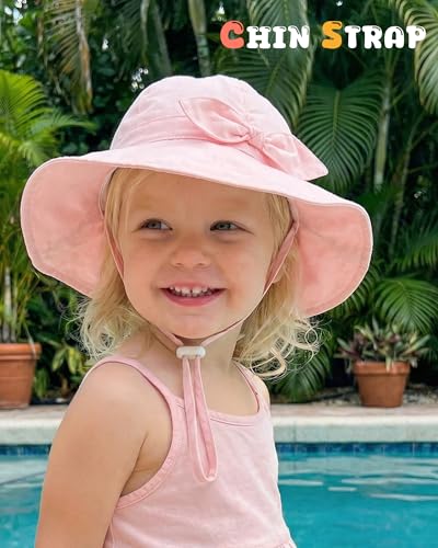 HONGTEYA Baby Sun Hat Cotton Stripe Bow Wide Brim Toddler Beach Bucket Hat - image 5