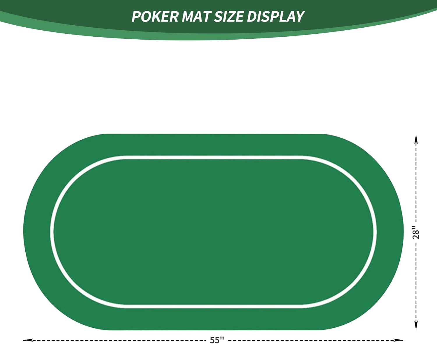 nuveti Poker Mat - 55 x 28inch Non-Slip Poker Table Game Mat - Portable Rubber Waterproof Poker mat for Table 6-8 Player Card Game Anti-Slip Rubber Poker Table Top Layout