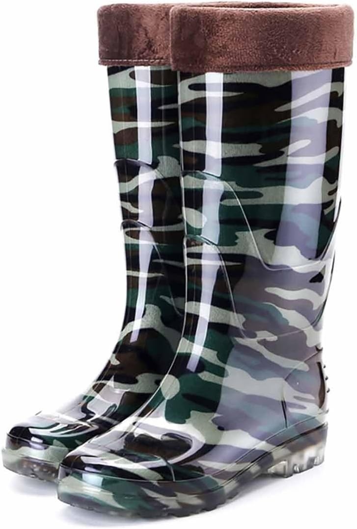 [NVBHOF] メンズラバーフィッシングブーツ、豪華で暖かい滑りにくいアウトソール、取り外し可能なインナーソックス付き防水男性迷彩