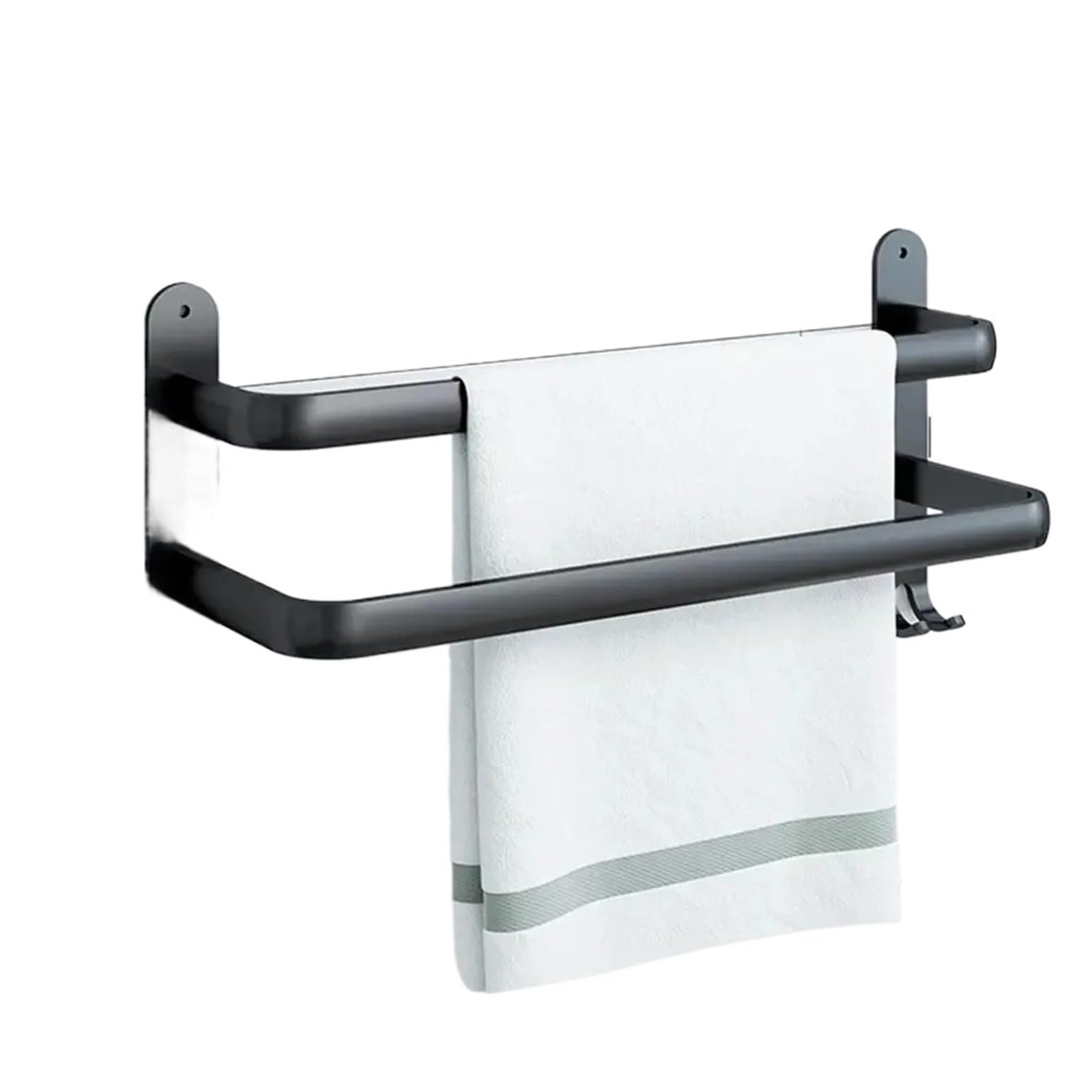 Aluminum Alloy Towel Rack With Hooks Wall Mount Storage Shelf Bathroom Accessories Holder(30cm-Double poles)