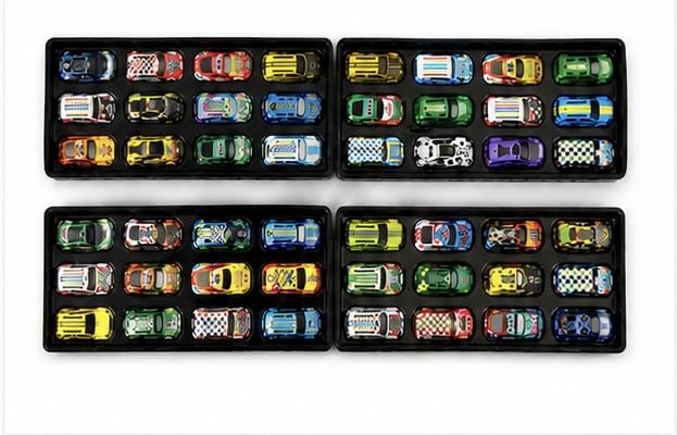 Image of CTNR 48 Piece Die-Cast Metal Pull Back Racing Cars Set with Parking Track, Bright Colours, for Kids Ages 3+
