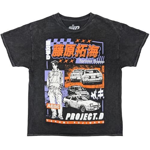 Ripple Junction Initial D Takumi Anime Car Mangazine Cover Men's Graphic T-Shirt Mineral Wash Black...