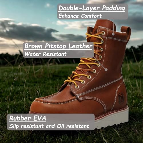 Brown Pitstop Leather Stylish Classic 6"&8" Soft Toe Mens Work Boots Durable Breathable4