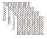 Sticky Toffee Cotton Woven Placemat Set with Fringe, Scalloped Diamond, 4 Pack, Gray, 14 in x 19 in