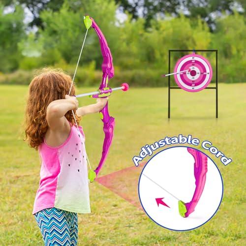 Own1one Bow and Arrow Set for Kids, 2 in 1 LED Light Up Archery Set Includes 1 Bow, 10 Suction Cup Arrows & 1 Quivers, Indoor Outdoor Toys Gifts for Girls Ages 4 5 6 7 8 Years Old (Pink) - Image 6