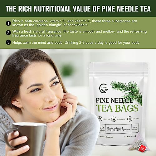 Organic Pine Needle Tea Bags - 100% Pure Natural Dried Pine Needles Herbal Tea, Effectively Antioxidant & Immune Support, Caffeine Free, 30 Tea Bags #TOP3