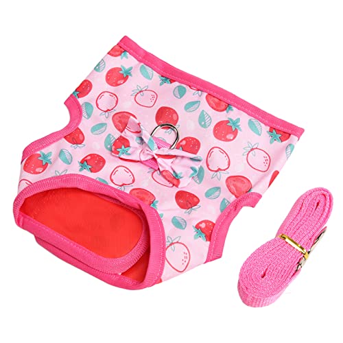 Harness Leash Soft, Rabbit Dress Pink Cartoon Strawberry Printing with Lead for S Guinea Harnesses Dyeing Breathable Clothes Tow Rope Hamster S Pigs Kitten Small Cats Rats T Pig (L)