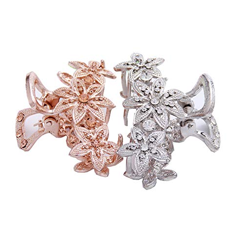 ShungFun Women Elegant Jaw Clips Fashion Hollow Carving Flower Pattern Hair Claw Clips w/ Rhinestones for Women Girls Hair Styling Accessories (Gold+Silver)