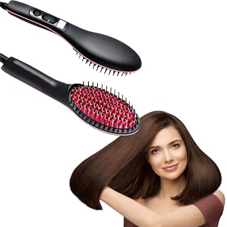 Drumstone 𝟏𝟓-𝐘𝐞𝐚𝐫𝐬 𝐖𝐚𝐫𝐫𝐚𝐧𝐭𝐲 Ceramic Hair Straightener Brush | Digital Display & Temperature Control | Quick Heating Anti-Frizz Brush | Great Gift for Women, Girls & Salon Professionals