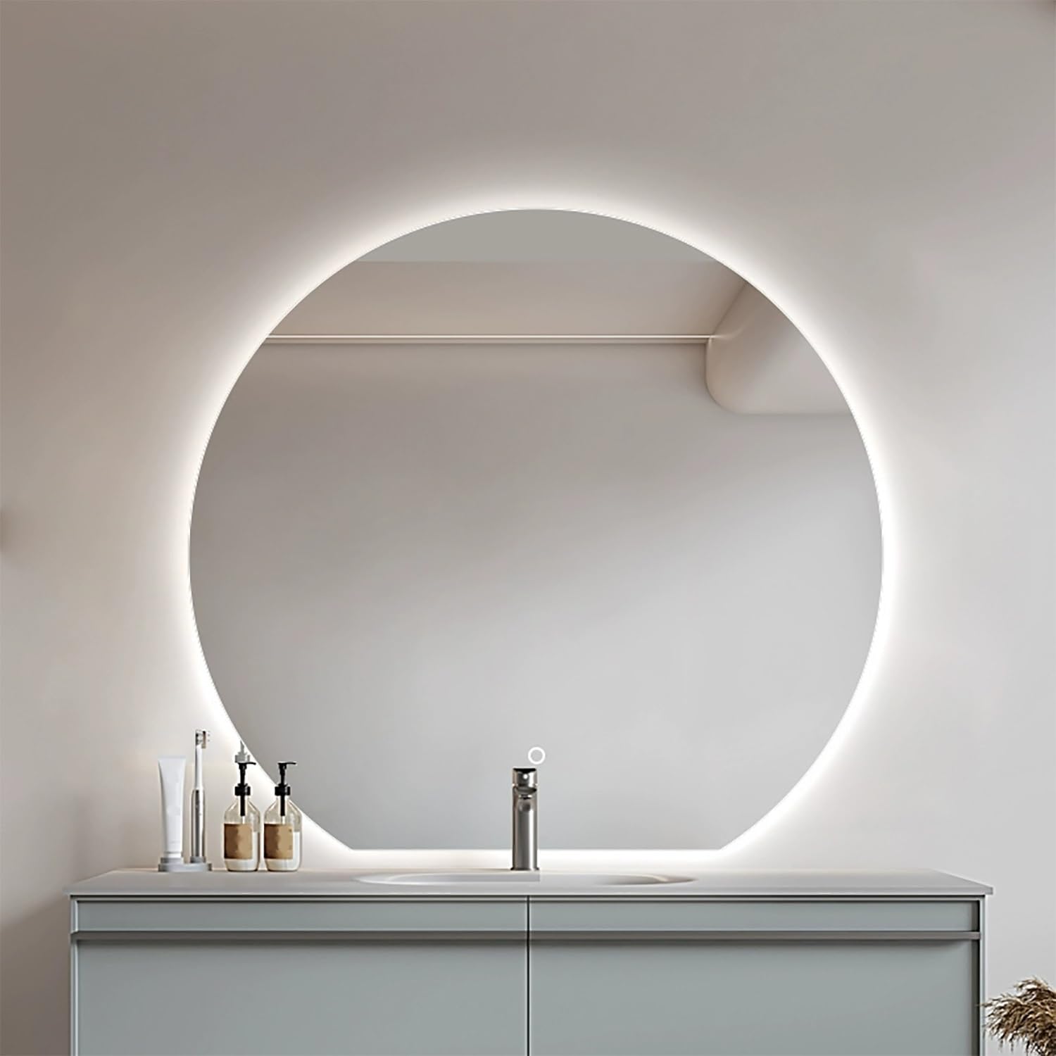 Miroir de salle de bain demi lune LED 80cm rétroéclairé avec désembueur