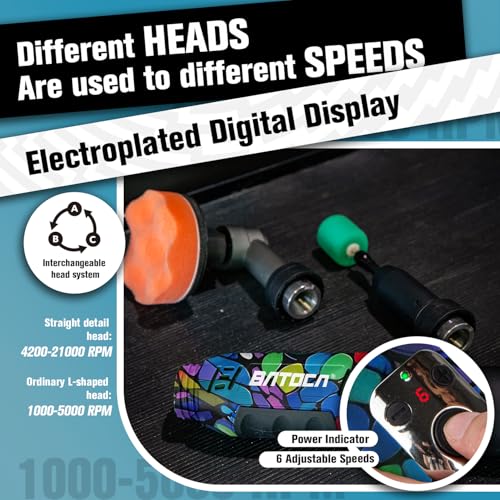 Image of BATOCA S6 Mini Cordless Polisher for Car Detailing 2x2.0Ah Batteries, 0mm Rotary Buffer, 12mm Dual Action Polisher 1-3 Inch, 2 Different Speeds Heads Systems, 4.2k-21k or 1-5k RPM Graffiti Style