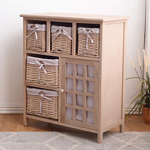 Rebecca-Mobili-Aparador-Multiusos-Ahorra-Espacio-comoda-con-1-Puerta-5-cestas-de-Mimbre-paulonia-Beige-Estilo-Country-Muebles-bano-Cocina-Medidas-70x60x30-cm-AxANxF-Art-RE4444 51FAKQae3yL