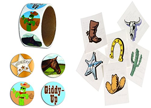 happy deals Western Party Favor Set - Includes 144 Western Tattoos and Roll of 100 Western Theme Stickers