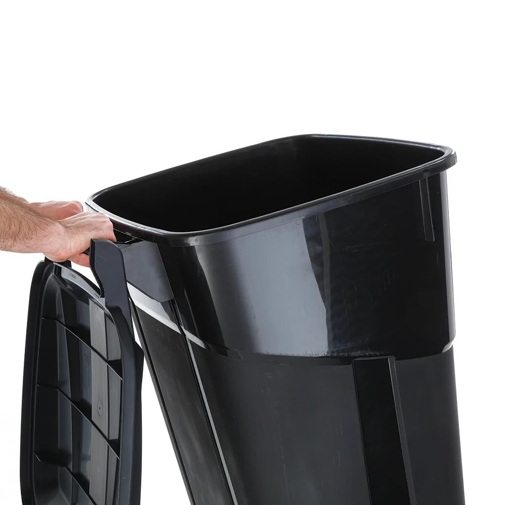 32 Gallon Wheeled Trash Can with Attached Lid – Heavy Duty Commercial Grade Garbage Bin on Wheels for Easy Transport, Perfect for Outdoor Patio, Curbside & Warehouse – Black