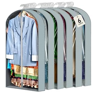 6 pack 40″ Clear Garment Bags for Hanging Clothes, Suit Bags for Closet Storage, Clothing Storage, Garment Bags for Travel Covers with 4″ Gussets for Coats, Jackets, Shirts, Dresses & Sweater