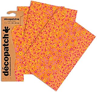 Décopatch - Ref C594O - Orange & Yellow Flower Pattern Paper Pack - Each Sheet 30 x 40cm, Pack of 3 Paper Sheets - Best Used With Décopach Glue & Varnish, Orange & Yellow