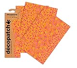 Decopatch Papier No. 594 (orange Blümchen, 395 x 298 mm) 3er Pack