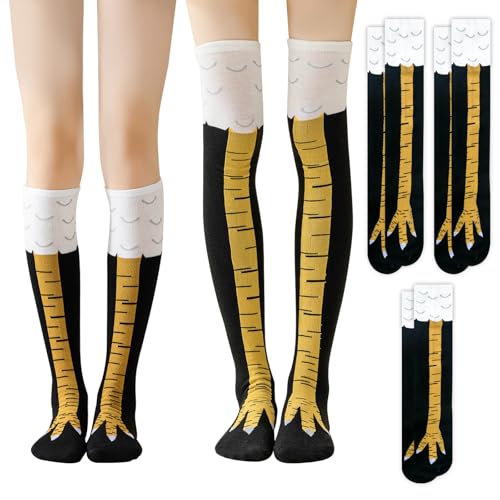 GTNCE Hühner Socken Lustige Damen 3 Paar Chicken Leg Socks Männer Socken Lustig Kinder Schwarzer Boden Gelbe Klauen Hühnchenbein Strümpfe Spaß Personalisierte Warme und Lustige