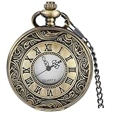 【Roman Numerals Pocket Watch】: The Hollow quartz pocket watch, with Roman numeral scale, very special; The front and back are carved with exquisite patterns and retro design, which are very suitable for fashion accessories 【Quartz Movement】: Need Bat...