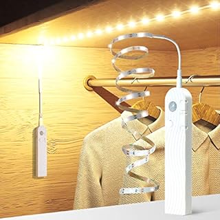 Sensky Motion Sensor LED Strip Lights Rechargeable Motion Activated Light Strip Dimmable Strip Light for Cabinet, Wardrobe, Cupboard, Hallway, Stairs(2M, Warm White)