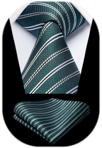 Image of HISDERN Mens Striped Ties Classic Silk Woven Tie and Pocket Square Set Formal Business Necktie Handkerchief for Wedding