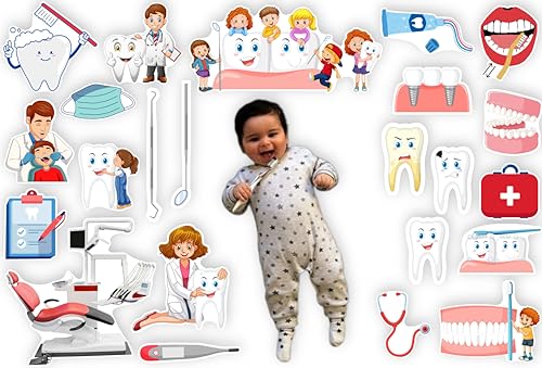 Image of Dentist Theme Photo Booth Props | 20+ Piece Dental Care Set for Kids Photoshoot | Toothbrush, Teeth & Dental Tool Props - Premium Cardstock