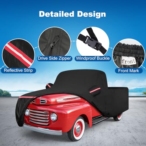 Image of QUNSUNUS F100 Truck Cover 1948-1983 and F150 1980-2003 Regular Cab Short&Standard Bed, Waterproof F100 Car Cover with Elastic Edge, All Weather F150 Cover with Straps and Zipper