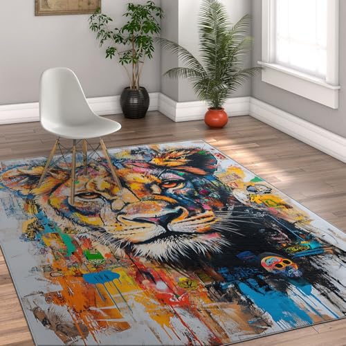 Tapis lion 80x150cm pour salon et descente de bed moderne - 4