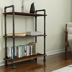 Barnyard Designs Rustic Industrial Bookshelf – Real Pine Wood with Sturdy Metal Frame – 3 Tier Bookcase for Displaying Decor – No Tools Required Assembly – 38.5″ Tall, 29.5″ Wide, 11.75″ Deep
