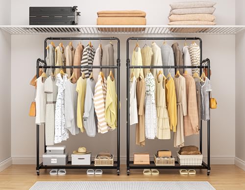 HOMIDEC Clothes Rail,Metal Clothes Rack with Hooks, Double Rads Heavy Duty Clothing Rail for Bedroom,Portable Clothing Rack Clothes Storage Shelf,Hold up to 80 kg,Blcak - Image 6