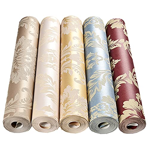 Q Qihang 1.73' W X 32.8'L 3D Embossed Damask Wall Paper European Style Modern Minimalist Bedroom Tv Background Wall Cafe Hotel Restaurant Non-Woven Non-Pasted Wallpaper (Brown) #TOP4