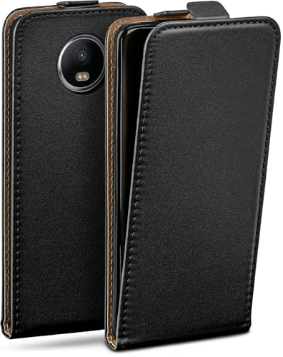 moex Flip Hülle für Motorola Moto G5 Plus Hülle klappbar mit 360 Grad Schutz, Handyhülle mit Bildschirmschutz, PU Leder Handytasche Lederhülle, Flip Hülle Cover Klapphülle, Schwarz